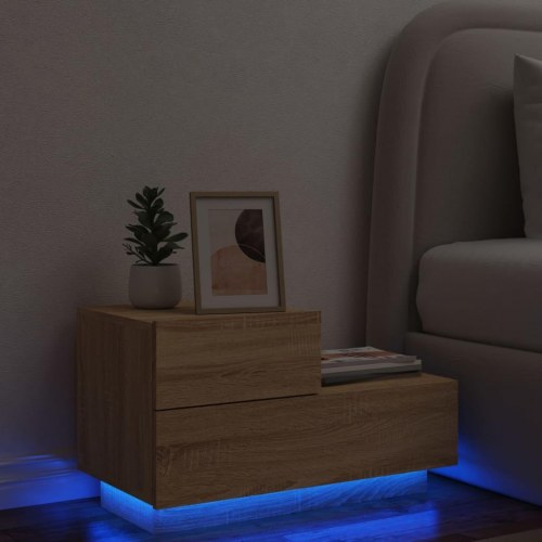 Sengebord med LED-lys - sonoma-eg