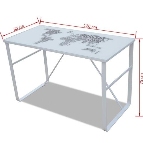 Rektangulært skrivebord med påtrykt verdenskort