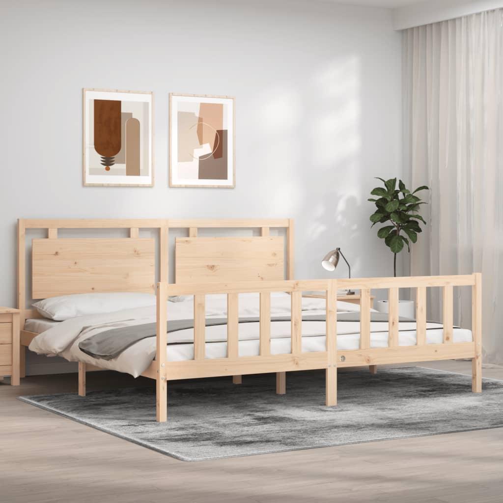 Sengeramme Med Sengegavl Small Single Massivt Træ - Naturfarvet / 180 x 200 cm