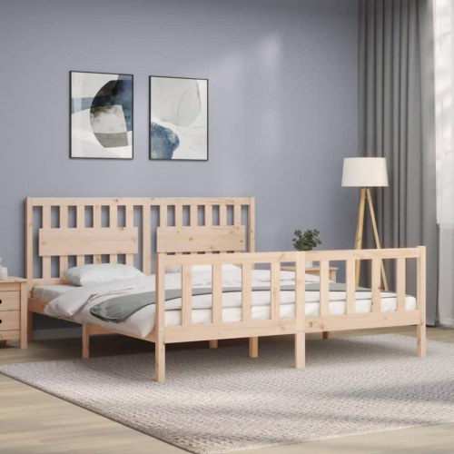 Sengeramme med sengegavl og fodgærde i massivt fyrretræ - 180 x 200 cm