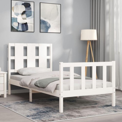 Sengeramme med sengegavl Small Single massivt træ hvid