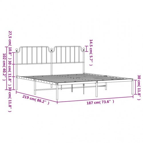 Sengeramme med sengegavl i metal 183 x 213 cm - sort