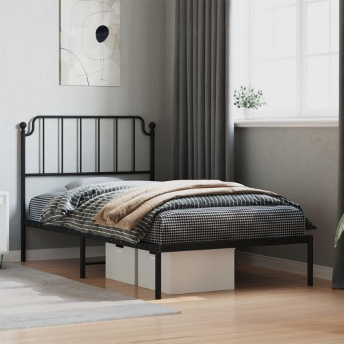 Sengeramme med sengegavl i metal - 100 x 190 cm, sort
