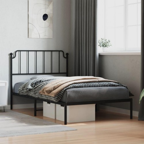 Sengeramme med sengegavl 107×203 cm - metal, sort