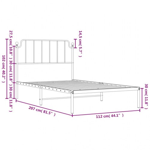 Sengeramme med sengegavl 107×203 cm - metal, sort