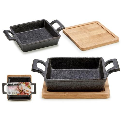 Kasserolle til servering af tapas Brun Sort Bambus Jern 19 x 5 x 14 cm (12 enheder)