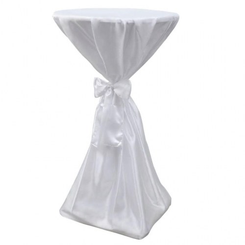 Borddække til rund barbord - hvid satin 80 cm med bånd, 2 stk