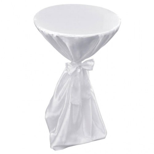 Borddække til rund barbord - hvid satin 80 cm med bånd, 2 stk
