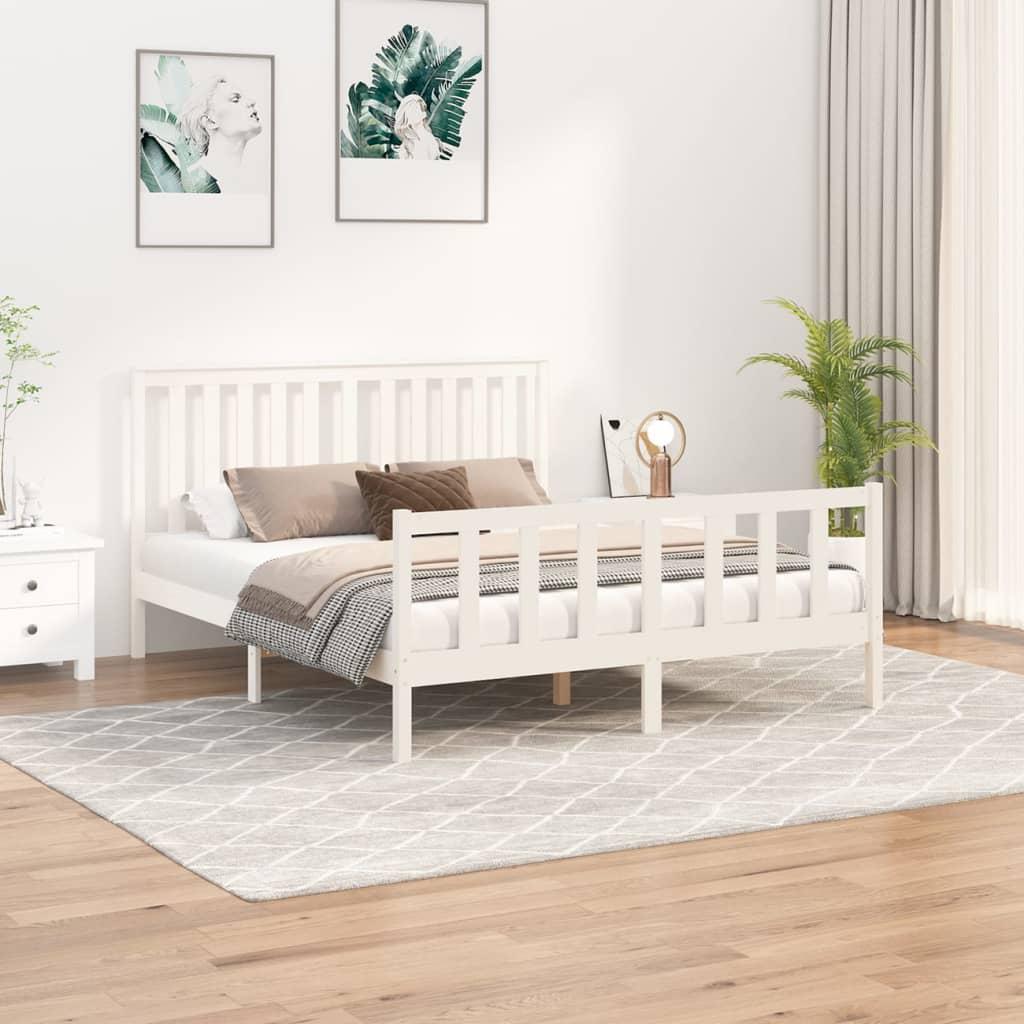 Sengeramme Med Sengegavl 150x200 Kingsize Massivt Fyr Hvid