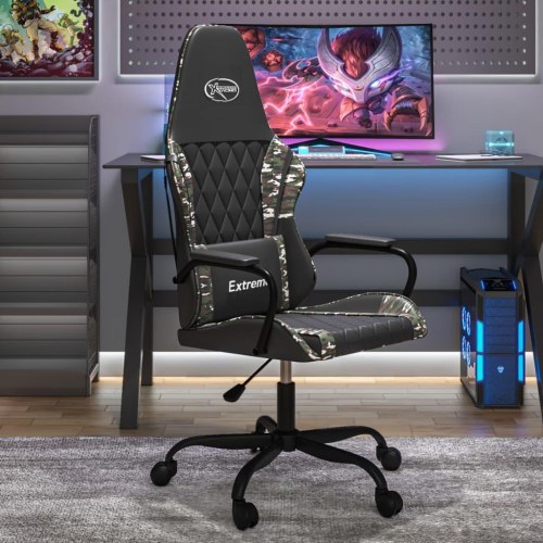 Gamingstol med massagefunktion i kunstlæder - sort og camouflage