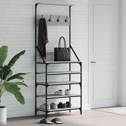 Tøjstativ med skoopbevaring 70×34×184 cm - grå sonoma-eg