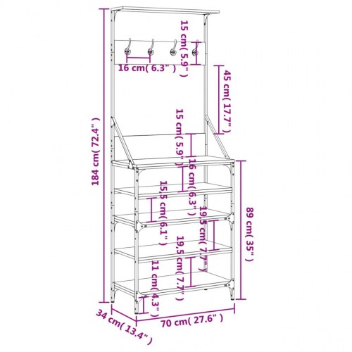 Tøjstativ med skoopbevaring 70×34×184 cm - grå sonoma-eg