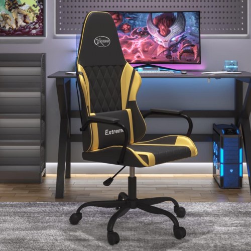 Gamingstol med massagefunktion - sort og guldfarvet