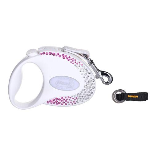 Hundesnor Flexi Glam Composition with Swarovski crystals 3 m Hvid S