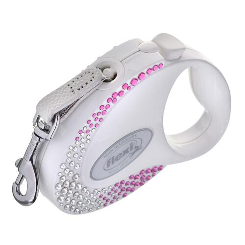 Hundesnor Flexi Glam Composition with Swarovski crystals 3 m Hvid S