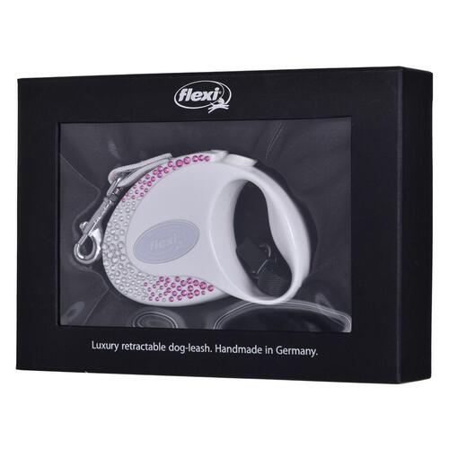 Hundesnor Flexi Glam Composition with Swarovski crystals 3 m Hvid S