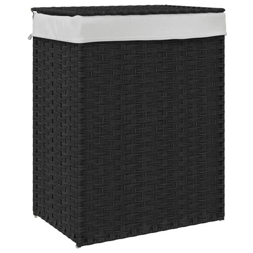 Vasketøjskurv med låg 46x33x60 cm polyrattan sort