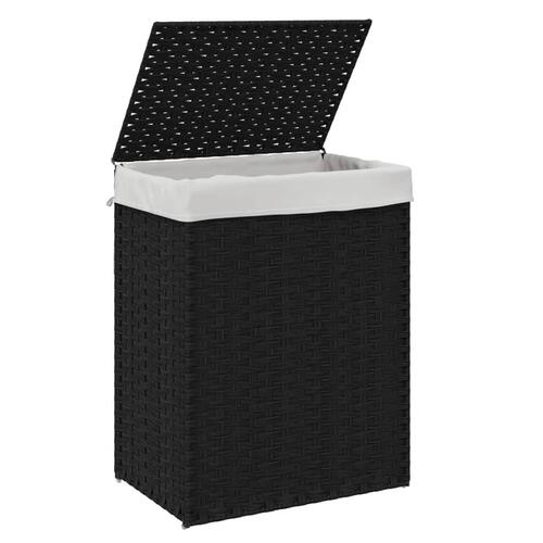 Vasketøjskurv med låg 46x33x60 cm polyrattan sort