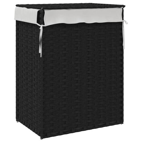Vasketøjskurv med låg 46x33x60 cm polyrattan sort