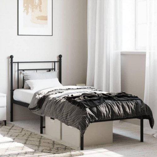 Sengeramme med sengegavl 75×190 cm - metal, sort