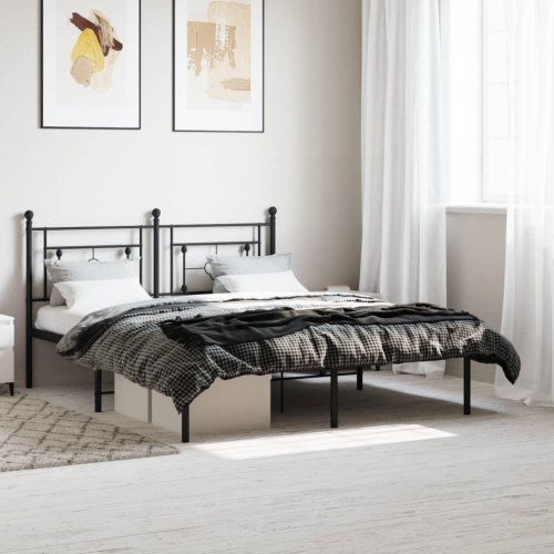 Sengeramme med sengegavl 150×200 cm - metal, sort