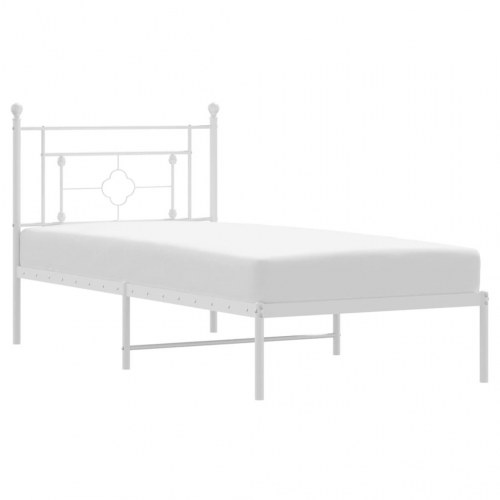 Sengeramme med sengegavl 90x200 cm - metal, hvid
