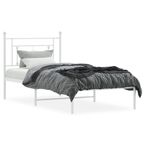 Sengeramme med sengegavl 90x200 cm - metal, hvid
