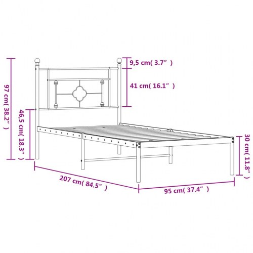 Sengeramme med sengegavl 90x200 cm - metal, hvid