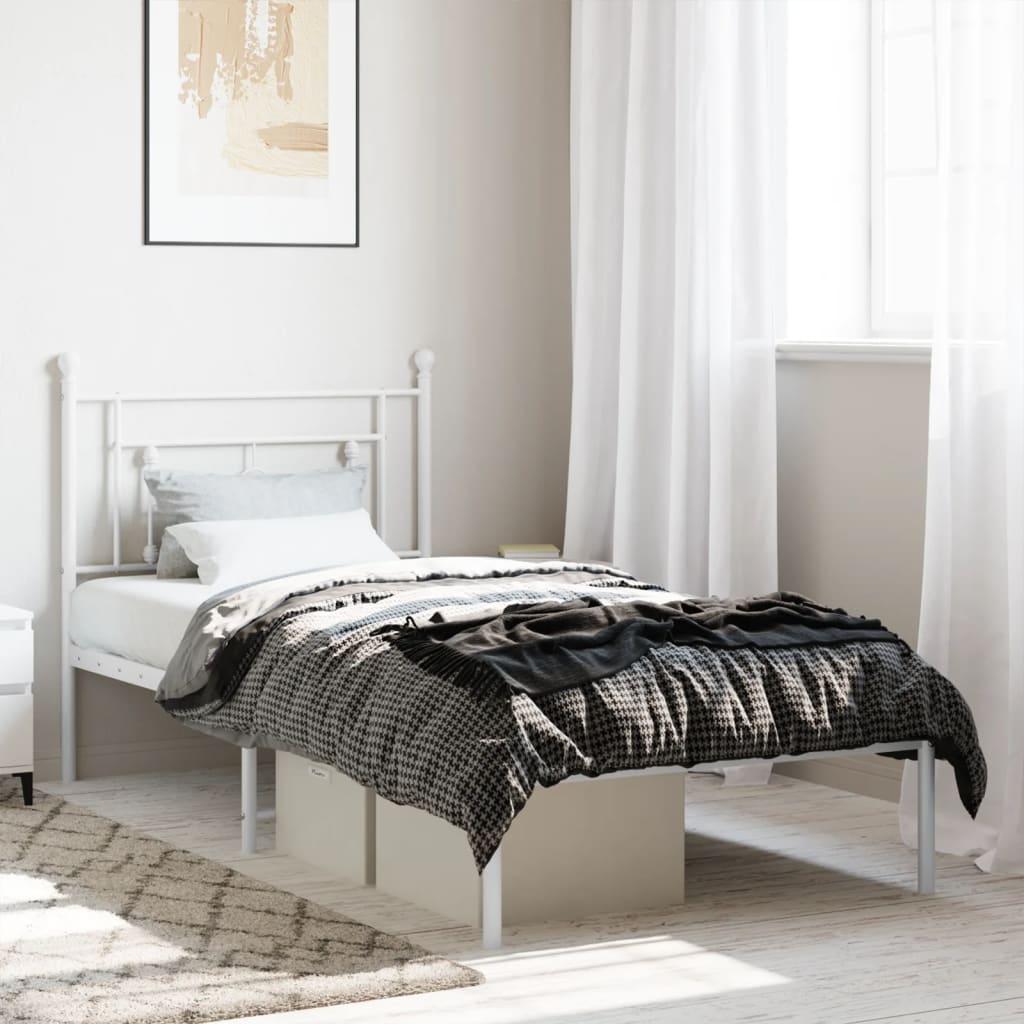 Sengeramme Med Sengegavl Metal - Hvid / med hovedgærde / 100 x 200 cm