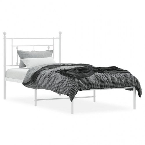 Sengeramme med sengegavl 100x200 cm - metal, hvid