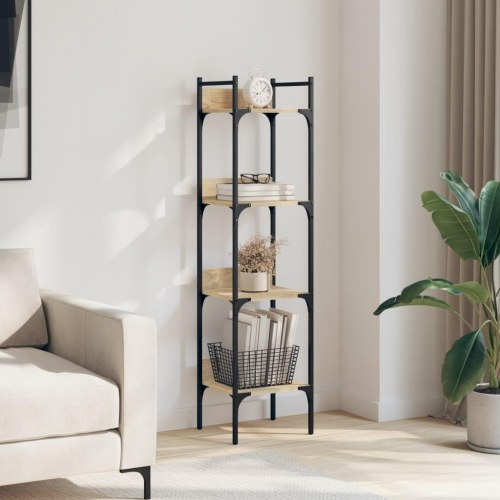 Bogreol med 4 hylder 35x30x138,5 cm konstrueret træ sonoma-eg