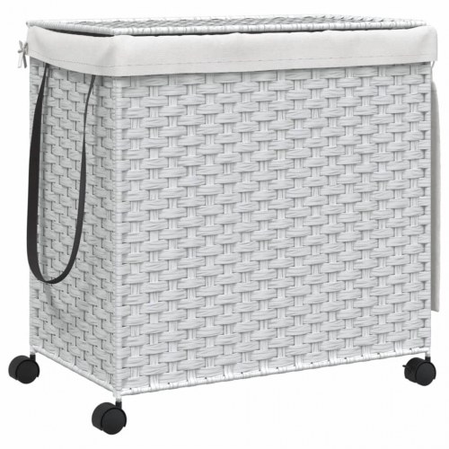 Vasketøjskurv med hjul 60x35x60,5 cm rattan hvid