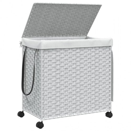 Vasketøjskurv med hjul 60x35x60,5 cm rattan hvid