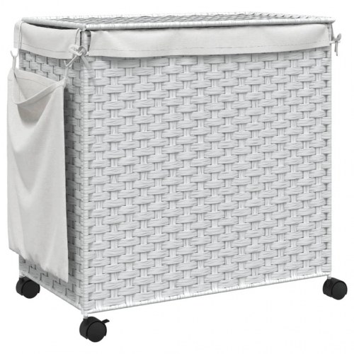 Vasketøjskurv med hjul 60x35x60,5 cm rattan hvid