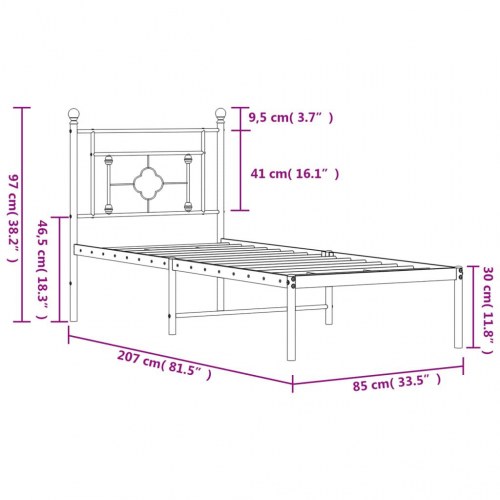 Sengeramme med sengegavl 80×200 cm - metal, sort