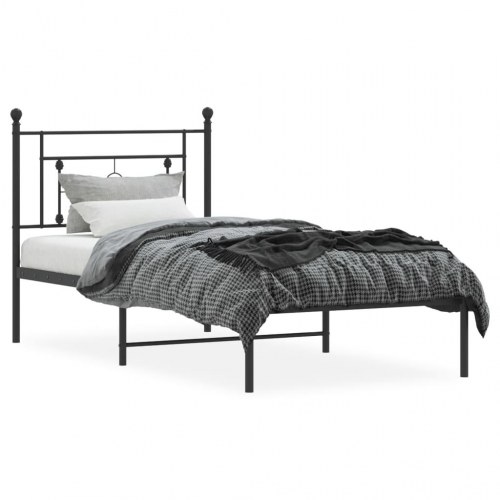 Sengeramme med sengegavl 90×200 cm - metal, sort
