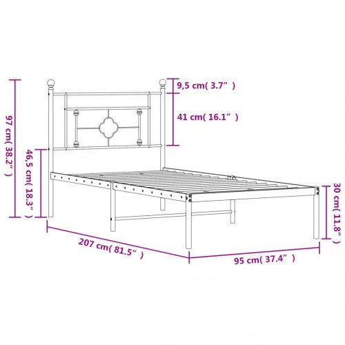 Sengeramme med sengegavl 90×200 cm - metal, sort