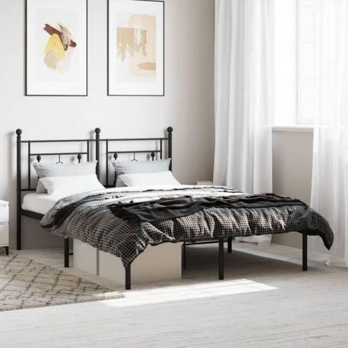 Sengeramme med sengegavl 140×190 cm - metal, sort