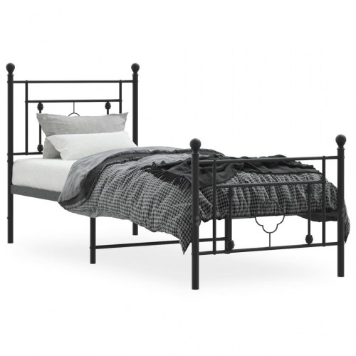 Sengeramme med sengegavl og fodgærde 75x190 cm metal sort