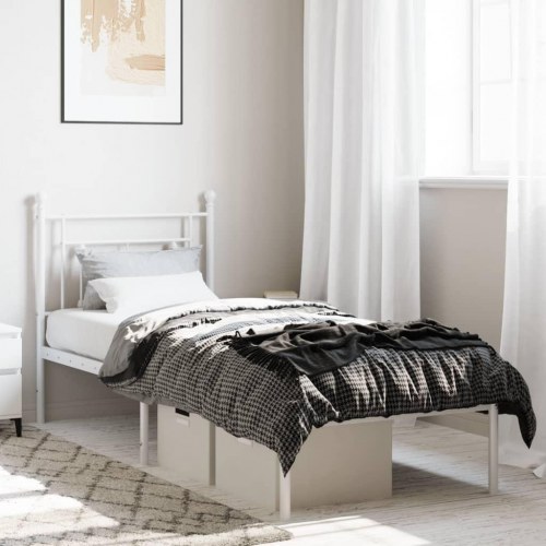 Sengeramme med sengegavl 80×200 cm - metal, hvid