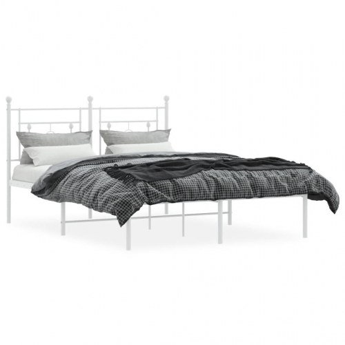 Sengeramme med sengegavl i metal - 135 × 190 cm, hvid