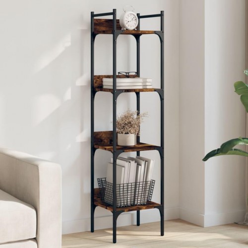 Bogreol med 4 hylder - 35×30×138,5 cm - konstrueret træ i røget eg