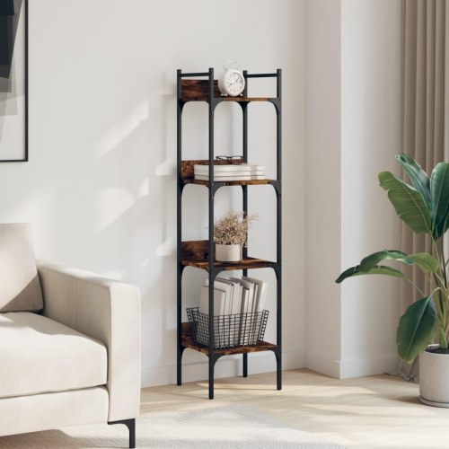 Bogreol med 4 hylder - 35×30×138,5 cm - konstrueret træ i røget eg