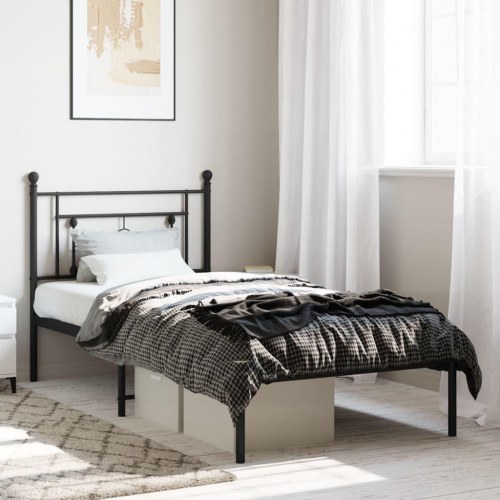 Sengeramme med sengegavl 90×190 cm - metal, sort