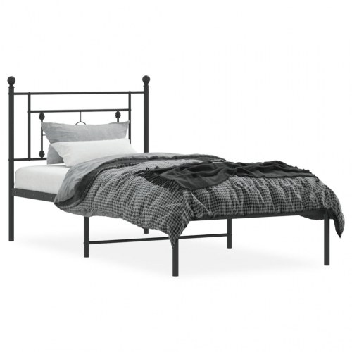 Sengeramme med sengegavl 90×190 cm - metal, sort