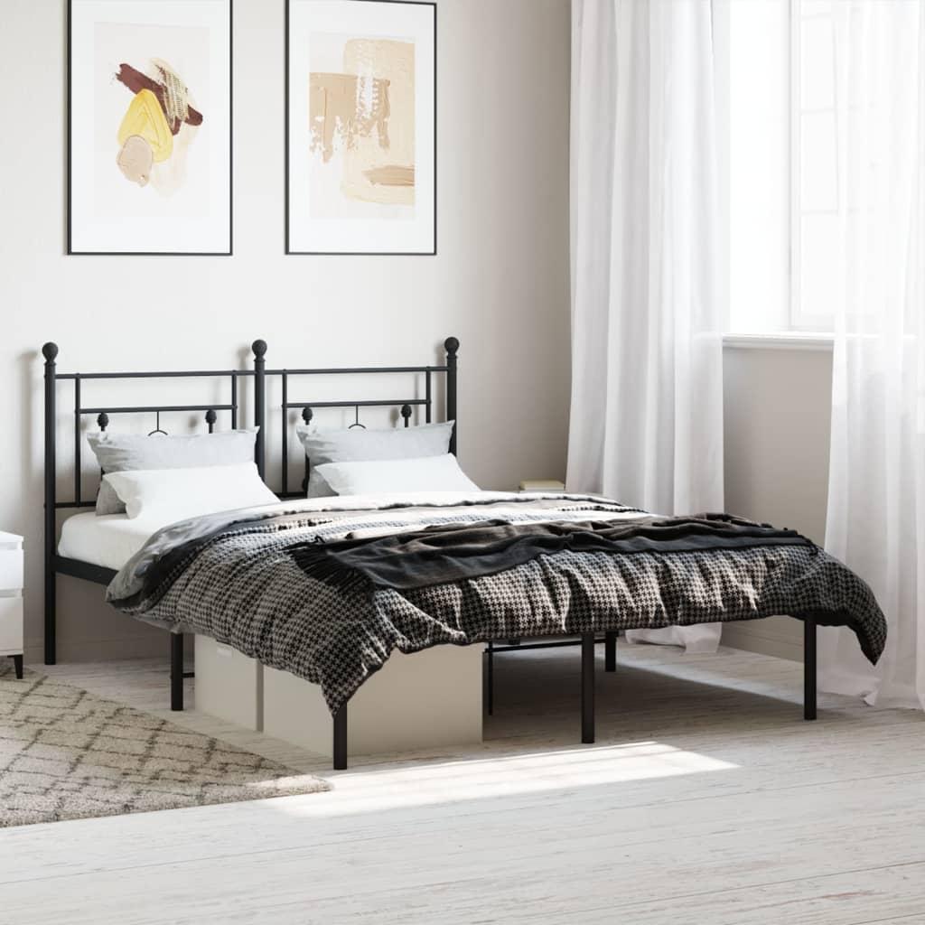 Sengeramme Med Sengegavl Metal - Sort / med hovedgærde / 135 x 190 cm