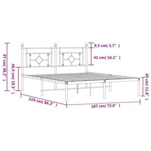 Sengeramme med sengegavl 183 × 213 cm - metal, sort