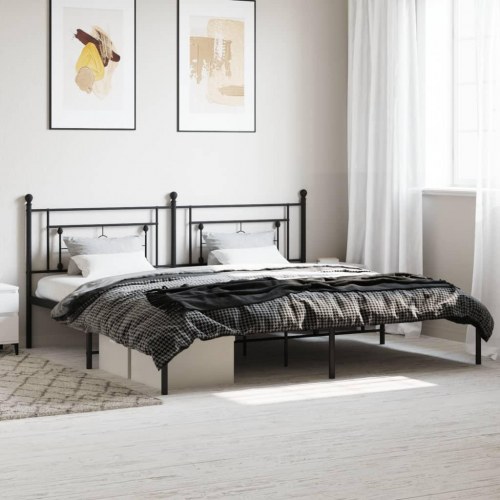 Sengeramme med sengegavl 200×200 cm - metal, sort