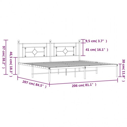 Sengeramme med sengegavl 200×200 cm - metal, sort
