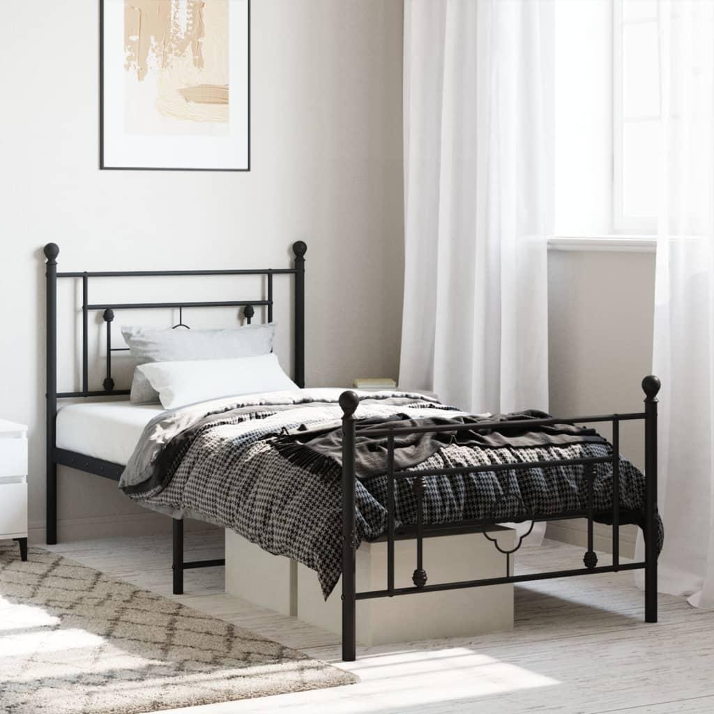 Sengeramme Med Sengegavl Metal - Sort / med hovedgærde og fodgærde / 100 x 200 cm